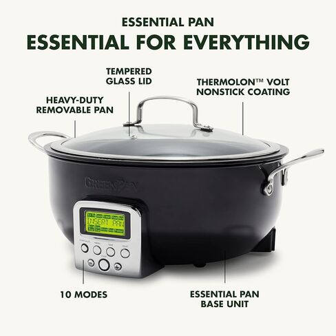 وعاء مقلاة GreenPan Elite Essential Smart Electric 6QT، إعدادات مسبقة للقلي السريع وطهي الأرز، قطع سيراميك صحية غير لاصقة وآمنة للاستخدام في غسالة الأطباق، شاشة LED سهلة الاستخدام، أزرق أكسفورد in Kuwait