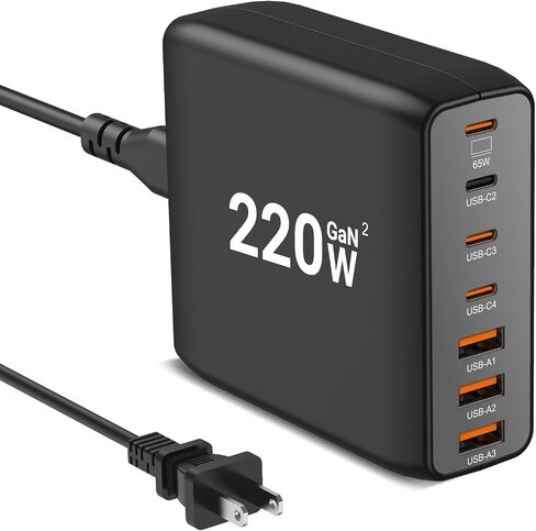 USB C Charger Block, 220W 7-Port Desktop Charging Station, 65W Laptop Charger Compatible with MacBook Pro/Air,iPad Series,iPhone 14 13 12 Pro Max Samsung Galaxy Note in Saudi Arabia