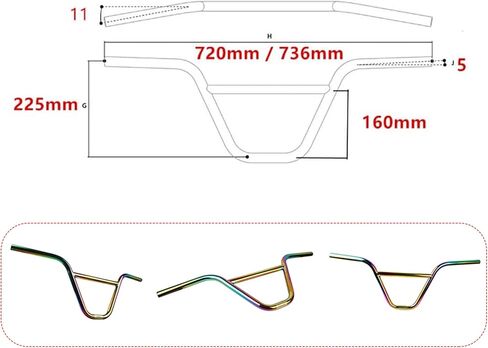 مقود دراجة KLT BMX 22.2 مم، 4130 مقود من الفولاذ عالي الكربون عالي القوة، عرض 720 مم ارتفاع 225 مم، لون مطلي بالكهرباء in Kuwait