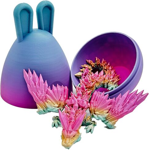 Muimray تنين مطبوع ثلاثي الأبعاد في بيضة مع جناح، تنين كريستال تنين مفصلي بالكامل مع بيض آذان الأرنب، ألعاب تململ تنين كريستال، ألعاب تململ للأطفال والكبار هدايا (بيضة أرنب) in Kuwait