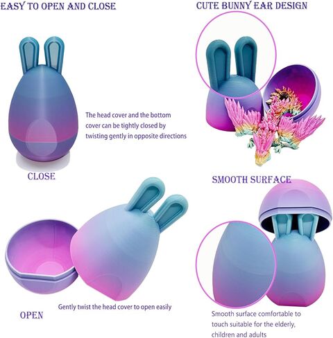 Muimray تنين مطبوع ثلاثي الأبعاد في بيضة مع جناح، تنين كريستال تنين مفصلي بالكامل مع بيض آذان الأرنب، ألعاب تململ تنين كريستال، ألعاب تململ للأطفال والكبار هدايا (بيضة أرنب) in Kuwait