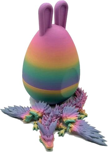 3D Printed Dragon in Egg with Wing, Full Articulated Dragon Crystal Dragon with Bunny Ears Eggs, Crystal Dragon Fidget Toys, Fidget Toys for Kids Adults Gifts (Bunny Egg) in Saudi Arabia