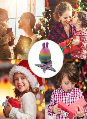 3D Printed Dragon in Egg with Wing, Full Articulated Dragon Crystal Dragon with Bunny Ears Eggs, Crystal Dragon Fidget Toys, Fidget Toys for Kids Adults Gifts (Bunny Egg) in Saudi Arabia