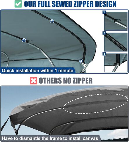 X AUTOHAUX 600D Canvas Only NO Frame 3 Bow Bimini Top Replacement Top Cover with Detachable Side Blocks Storage Boot Gray Canvas Only NO Frame in Saudi Arabia
