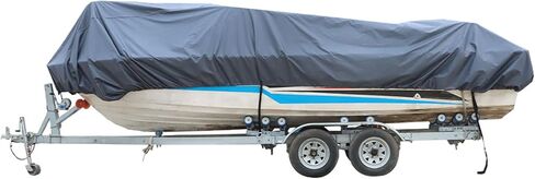 RainMan S مقاوم للماء 1719Ft 210D غطاء قارب رمادي ثقيل قابل للمقطورة لاستبدال VHull Fishing TriHull Runabout Bass Fish&Ski ProStyle طول LongBeam عرض يصل إلى 95 in Saudi Arabia