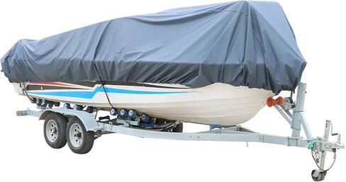 RainMan S مقاوم للماء 1719Ft 210D غطاء قارب رمادي ثقيل قابل للمقطورة لاستبدال VHull Fishing TriHull Runabout Bass Fish&Ski ProStyle طول LongBeam عرض يصل إلى 95 in Saudi Arabia