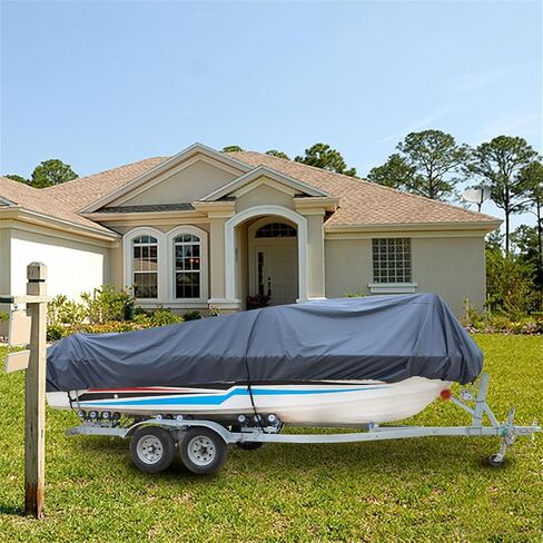 RainMan S مقاوم للماء 1719Ft 210D غطاء قارب رمادي ثقيل قابل للمقطورة لاستبدال VHull Fishing TriHull Runabout Bass Fish&Ski ProStyle طول LongBeam عرض يصل إلى 95 in Saudi Arabia