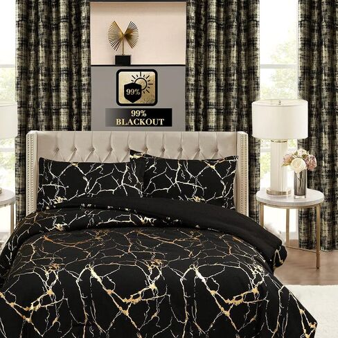 Black Curtains 96 Inches Long for Bedroom 2 Panels Set Heavy Velvet Weather Thermal Insulated Heat Sun Light Blocking Gold Glossy Lavish Sophisticated Window Covering Drapes Curtains for Living Room in Saudi Arabia