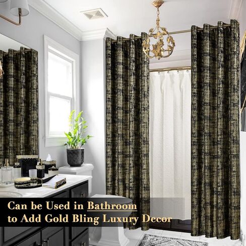 Black Curtains 96 Inches Long for Bedroom 2 Panels Set Heavy Velvet Weather Thermal Insulated Heat Sun Light Blocking Gold Glossy Lavish Sophisticated Window Covering Drapes Curtains for Living Room in Saudi Arabia