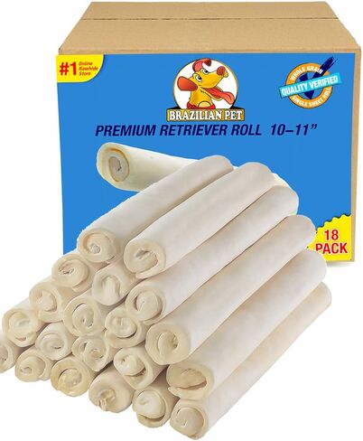 بكرات مسترد برازيلية فاخرة للحيوانات الأليفة مقاس 10-11 بوصة (18 عبوة) - ملاءة واحدة طبيعية 100% من الجلد الخام in Kuwait