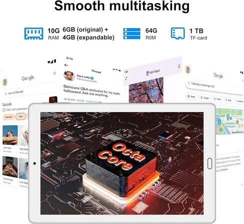 YESTEL Android 13 Tablet 2024 أحدث جهاز لوحي 10.1 بوصة مع معالج ثماني النواة، ذاكرة وصول عشوائي 10 جيجابايت + ذاكرة تخزين داخلية 64 جيجابايت (قابلة للتوسيع حتى 1 تيرابايت)، 5G WiFi، بلوتوث 5.0، GPS، مع لوحة مفاتيح وماوس - فضي in Saudi Arabia