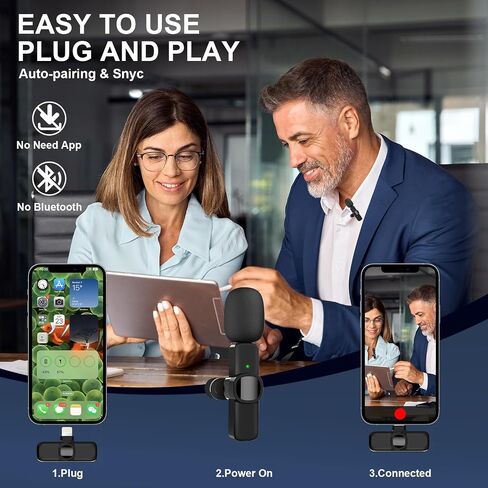 ميكروفون JUDKIOM اللاسلكي Lavalier لأجهزة iPhone iPad، ميكروفونات احترافية على شكل طية صدر السترة، ميكروفون صغير بمشبك، تشغيل ميكروفون لاسلكي، ميكروفون على شكل طية صدر السترة للمقابلة، فيديو بودكاست، مدونة فيديو YouTube in Saudi Arabia