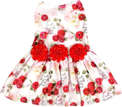 BAMY Flower Dog Dress Valentine's Day Teddy Skirt Rose Cat Clothes Sweet Princess Bomei Costume Pet Tutu for Spring Summer Wedding Party (Rose Red, L) in Saudi Arabia