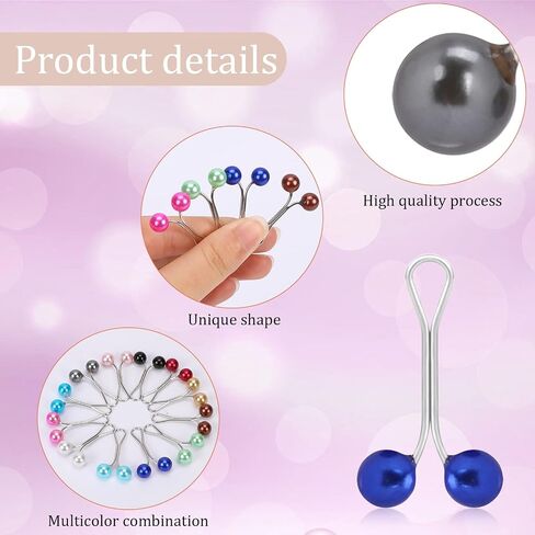 KALIONE 24 Pcs Colors Hijab Pins, Muslim Pearl Scarf Clips Clips Hooks,Rhinestone Brooch Pins Pearl Pins Multicolor Headscarf Pearl Pins,Brooch Pin Clips for Sweater for Jewelry Accessories in Saudi Arabia