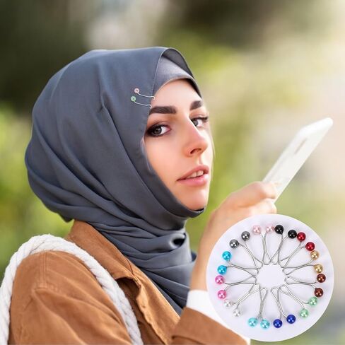 KALIONE 24 Pcs Colors Hijab Pins, Muslim Pearl Scarf Clips Clips Hooks,Rhinestone Brooch Pins Pearl Pins Multicolor Headscarf Pearl Pins,Brooch Pin Clips for Sweater for Jewelry Accessories in Saudi Arabia