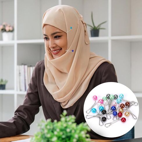 KALIONE 24 Pcs Colors Hijab Pins, Muslim Pearl Scarf Clips Clips Hooks,Rhinestone Brooch Pins Pearl Pins Multicolor Headscarf Pearl Pins,Brooch Pin Clips for Sweater for Jewelry Accessories in Saudi Arabia