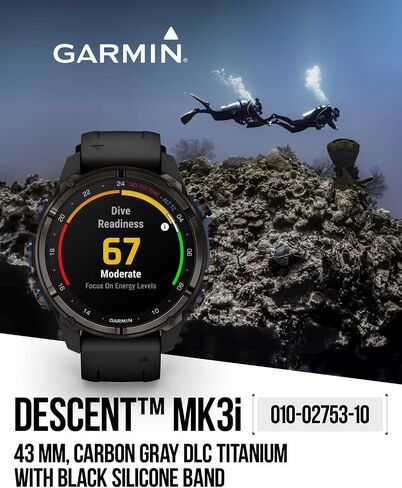 Wearable4U Garmin Descent Mk3 & Mk3i 51 مم و43 مم، كمبيوتر غوص من التيتانيوم + حزام طويل جدًا | عمر بطارية يصل إلى 25 يومًا، شاشة AMOLED، حزمة هدايا ساعة ذكية بنظام تحديد المواقع العالمي (010-02752-10) in Saudi Arabia