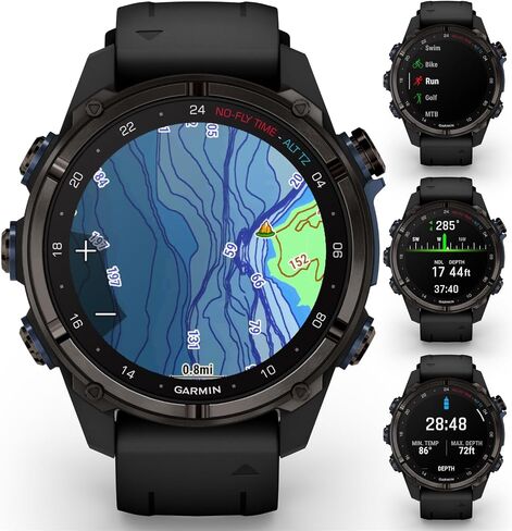 Wearable4U Garmin Descent Mk3 & Mk3i 51 مم و43 مم، كمبيوتر غوص من التيتانيوم + حزام طويل جدًا | عمر بطارية يصل إلى 25 يومًا، شاشة AMOLED، حزمة هدايا ساعة ذكية بنظام تحديد المواقع العالمي (010-02752-10) in Saudi Arabia