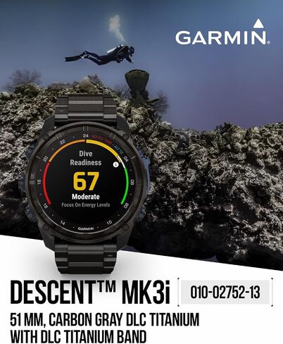 Wearable4U Garmin Descent Mk3 & Mk3i 51 مم و43 مم، كمبيوتر غوص من التيتانيوم + حزام طويل جدًا | عمر بطارية يصل إلى 25 يومًا، شاشة AMOLED، حزمة هدايا ساعة ذكية بنظام تحديد المواقع العالمي (010-02752-10) in Saudi Arabia