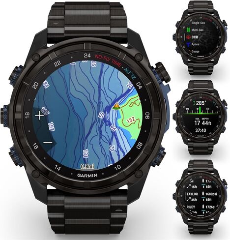 Wearable4U Garmin Descent Mk3 & Mk3i 51 مم و43 مم، كمبيوتر غوص من التيتانيوم + حزام طويل جدًا | عمر بطارية يصل إلى 25 يومًا، شاشة AMOLED، حزمة هدايا ساعة ذكية بنظام تحديد المواقع العالمي (010-02752-10) in Saudi Arabia