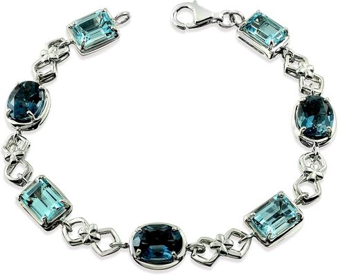 RB Gems Sterling Silver 925 Tennis Bracelet GENUINE GEMS Oval 9X7 mm, 14.7 Cts Rhodium-Plated Finish, 7" in Kuwait