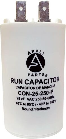 Appli Parts Run Capacitor for electric motors 25 Mfd uF (microfarads) 250VAC Plastic Case with terminals CBB60 Round Universal fit water pumps and others 3-1/8 in High 1-5/8 in Wide CON-25-250-P in Saudi Arabia