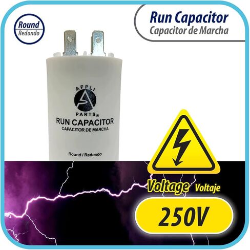 Appli Parts Run Capacitor for electric motors 25 Mfd uF (microfarads) 250VAC Plastic Case with terminals CBB60 Round Universal fit water pumps and others 3-1/8 in High 1-5/8 in Wide CON-25-250-P in Saudi Arabia
