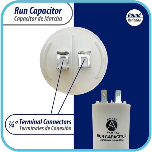 Appli Parts Run Capacitor for electric motors 25 Mfd uF (microfarads) 250VAC Plastic Case with terminals CBB60 Round Universal fit water pumps and others 3-1/8 in High 1-5/8 in Wide CON-25-250-P in Saudi Arabia