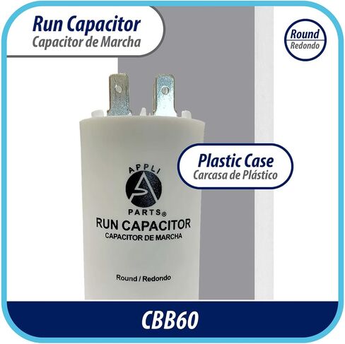 Appli Parts Run Capacitor for electric motors 25 Mfd uF (microfarads) 250VAC Plastic Case with terminals CBB60 Round Universal fit water pumps and others 3-1/8 in High 1-5/8 in Wide CON-25-250-P in Saudi Arabia