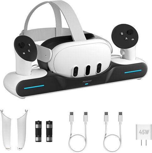 محطة شحن سريعة من Maecker لمنصة الشحن Meta Quest 3، وحدات تحكم في سماعات الرأس مع بطاريتين قابلتين للشحن لملحقات Quest 3 - S3 in Kuwait