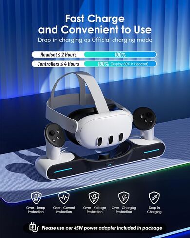 محطة شحن سريعة من Maecker لمنصة الشحن Meta Quest 3، وحدات تحكم في سماعات الرأس مع بطاريتين قابلتين للشحن لملحقات Quest 3 - S3 in Kuwait