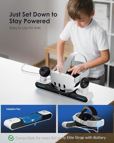 محطة شحن سريعة من Maecker لمنصة الشحن Meta Quest 3، وحدات تحكم في سماعات الرأس مع بطاريتين قابلتين للشحن لملحقات Quest 3 - S3 in Kuwait