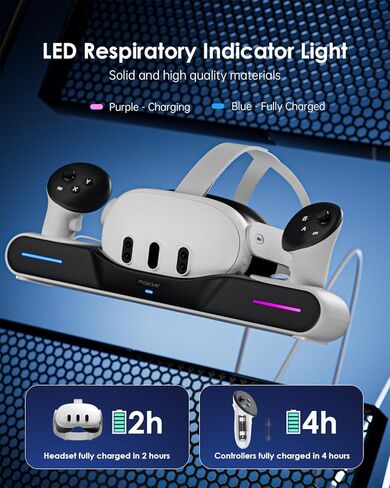 محطة شحن سريعة من Maecker لمنصة الشحن Meta Quest 3، وحدات تحكم في سماعات الرأس مع بطاريتين قابلتين للشحن لملحقات Quest 3 - S3 in Kuwait