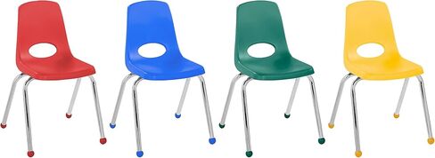 Factory Direct Partners 14005-AS 14" School Stack Chair, Stacking Student Seat with Chromed Steel Legs and Ball Glides for in-Home Learning or Classroom - Assorted (4-Pack) in Kuwait
