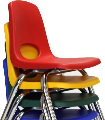 Factory Direct Partners 14005-AS 14" School Stack Chair, Stacking Student Seat with Chromed Steel Legs and Ball Glides for in-Home Learning or Classroom - Assorted (4-Pack) in Kuwait