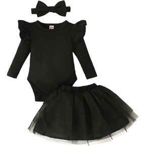 طفلة كشكش كم رومبير فستان الوليد بلون فستان القوس الزي الرضع بذلة توتو تنورة مجموعة الملابس in Kuwait