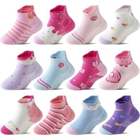 Baby Girls Boys Toddlers Kids Grips Socks 12 Pairs Non Slip Anti Skid Ankle No Show Funny Cotton Socks with Grippers in Saudi Arabia