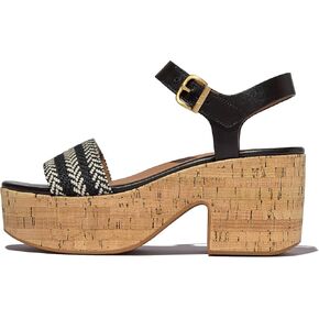 صندل نسائي من FitFlop بكعب على شكل V ونسيج على شكل حرف V وشريط للكاحل ويدج in Kuwait