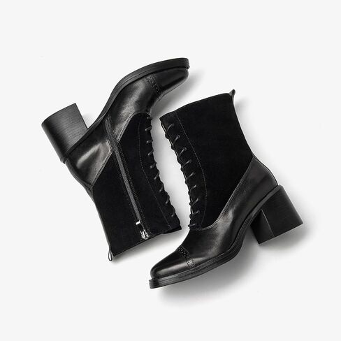 BEAU TODAY Combat Boots Womens Chunky Heel, Leather Suede Ankle Boots for Women, Lace Up Victorian Booties with Side Zipper Dress Brogue Shoes in Saudi Arabia