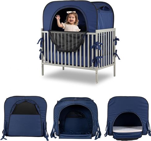 Poray Pop up Baby Privacy Bed Tent Sleeping Crib Tent Cover for Toddler,Blocks 80% Light with Monitor and Fan Pouch Design with Zipper Doors,Breathable Mesh Windows in Kuwait