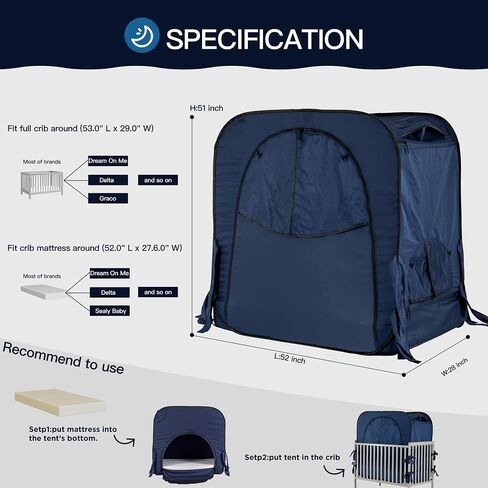 Poray Pop up Baby Privacy Bed Tent Sleeping Crib Tent Cover for Toddler,Blocks 80% Light with Monitor and Fan Pouch Design with Zipper Doors,Breathable Mesh Windows in Kuwait