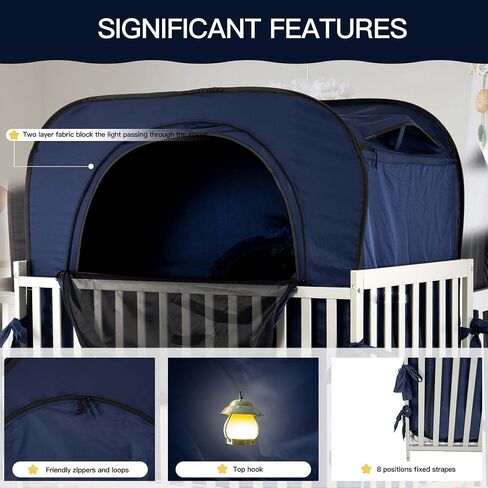 Poray Pop up Baby Privacy Bed Tent Sleeping Crib Tent Cover for Toddler,Blocks 80% Light with Monitor and Fan Pouch Design with Zipper Doors,Breathable Mesh Windows in Kuwait
