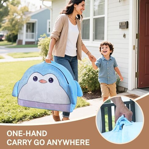 Portable Toddler Travel Bed, Toddler Floor Foldable Bed for Home, Sleeping, Camping, Washable Portable Soft Foam Crib for Kids with Blanket (Blue) in Kuwait