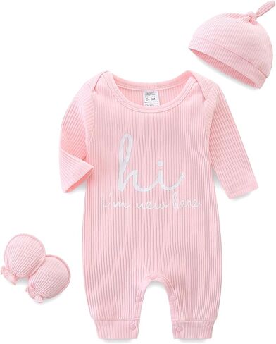 Babymine Newborn Unisex Baby Clothes 0-3 Months,Long Sleeve Onesie Infant Coming Home Outfits Romper with Mittens & Hat in Saudi Arabia