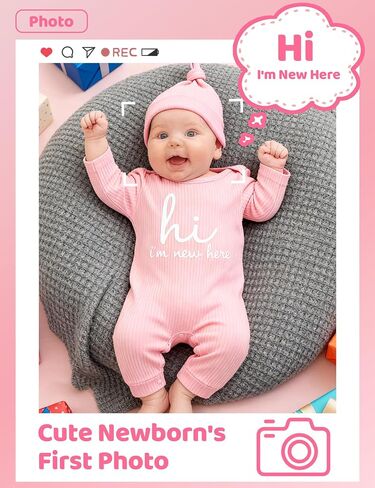 Babymine Newborn Unisex Baby Clothes 0-3 Months,Long Sleeve Onesie Infant Coming Home Outfits Romper with Mittens & Hat in Saudi Arabia