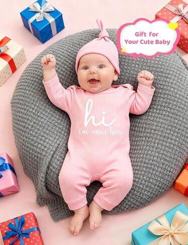 Babymine Newborn Unisex Baby Clothes 0-3 Months,Long Sleeve Onesie Infant Coming Home Outfits Romper with Mittens & Hat in Saudi Arabia