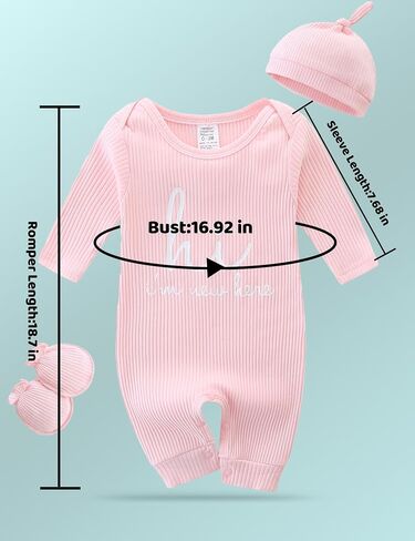 Babymine Newborn Unisex Baby Clothes 0-3 Months,Long Sleeve Onesie Infant Coming Home Outfits Romper with Mittens & Hat in Saudi Arabia
