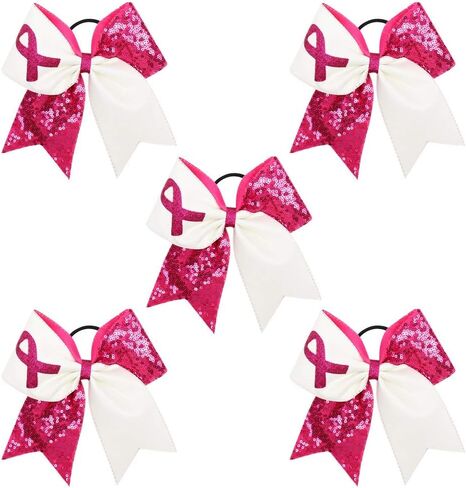 7" Breast Cancer Awareness Large Bow Pink Glitter Hair Bow With Ponytail Holder For Women Girls Breast Cancer Month in Kuwait