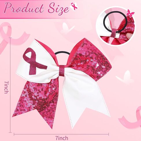 7" Breast Cancer Awareness Large Bow Pink Glitter Hair Bow With Ponytail Holder For Women Girls Breast Cancer Month in Kuwait