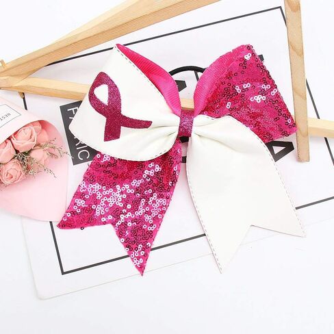 7" Breast Cancer Awareness Large Bow Pink Glitter Hair Bow With Ponytail Holder For Women Girls Breast Cancer Month in Kuwait